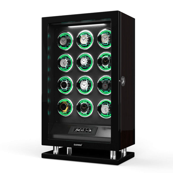 Sonderedition - Uhrenbeweger für 12 Uhren mit verbessertem Fingerabdruck-Eintrag, RGB-Licht, Mabuchi-Motoren
