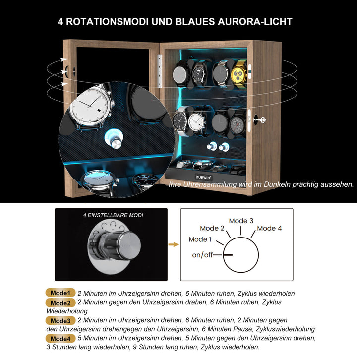 8 + 4 Uhrenbeweger mit zusätzlichem Stauraum, Aurora Blue Light