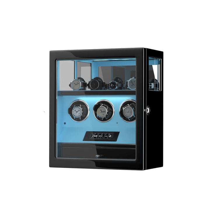 3 Uhrenbeweger mit 4 Uhrenhaltern mit Fingerabdrucksperre, LCD-Fernbedienung, leiser Motor