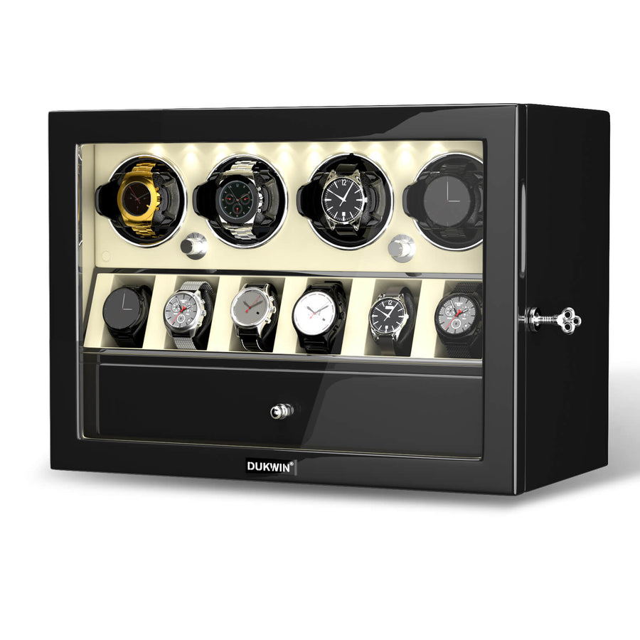 4 Uhrenbeweger für Automatikuhren mit 6 Uhren-Display-Organizer – gebrochenes Weiß