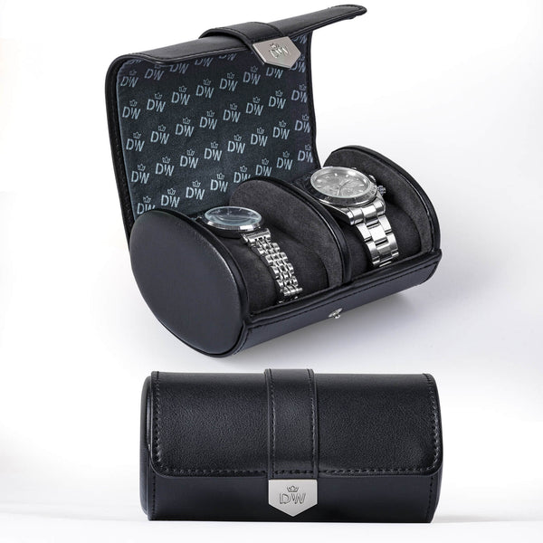 Doppelte Uhrenrolle aus veganem Leder – Schwarz