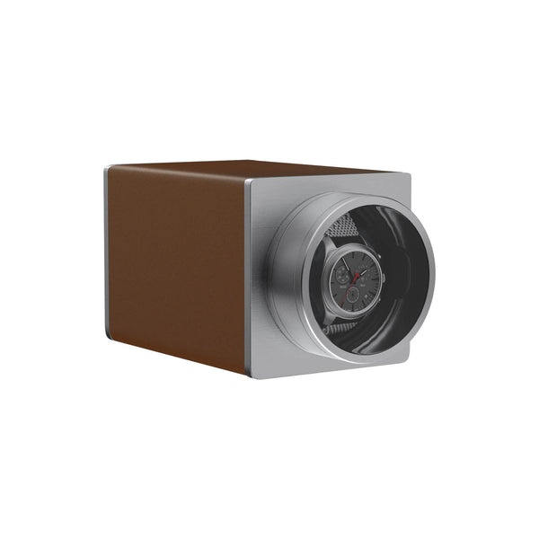 Einzelner Uhrenbeweger für Automatikuhren aus veganem Leder mit leisem Mabuchi-Motor - Tabakbraun