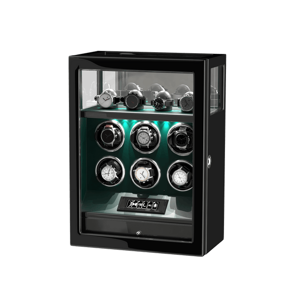 Fingerabdruck-Schloss 6 Uhrenbeweger mit zusätzlicher Uhrenaufbewahrung LCD-Fernbedienung – Grün
