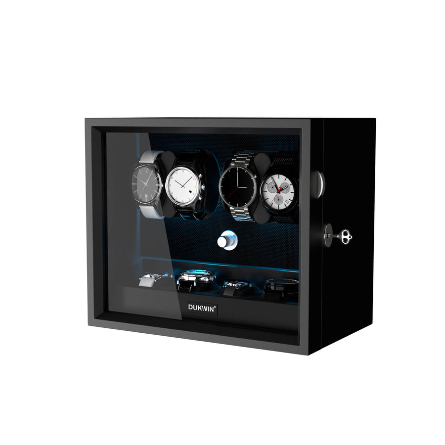 4 + 4 Uhrenbeweger mit zusätzlichem Stauraum Aurora Blue Light - Schwarz