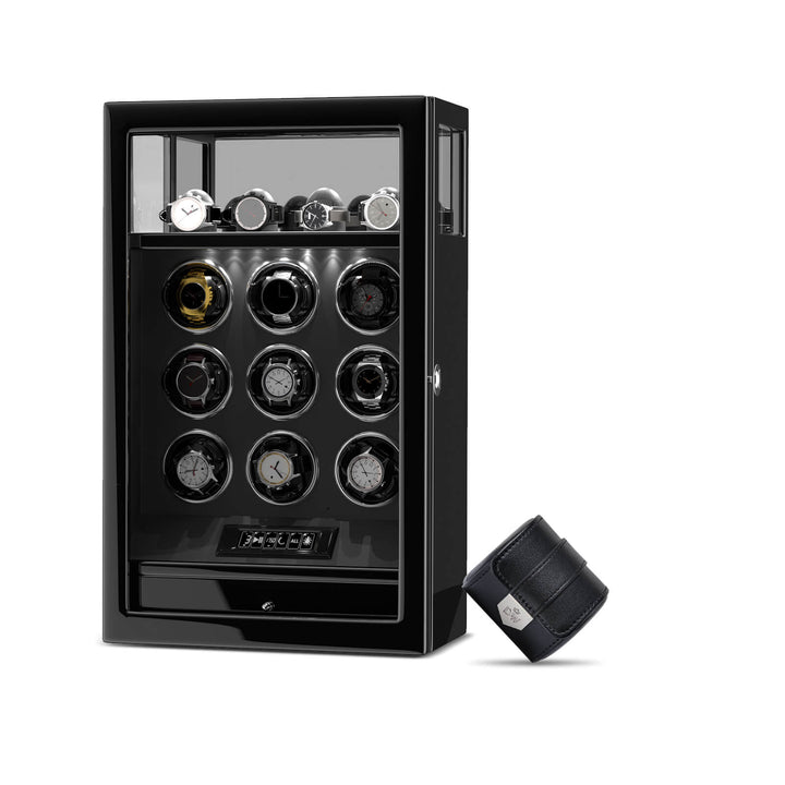 Uhrenbeweger mit Fingerabdruckschloss, 4 Uhrenhaltern, Schmuckfach und leisem Motor