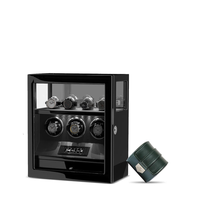 Uhrenbeweger mit Fingerabdruckschloss, 4 Uhrenhaltern, Schmuckfach und leisem Motor