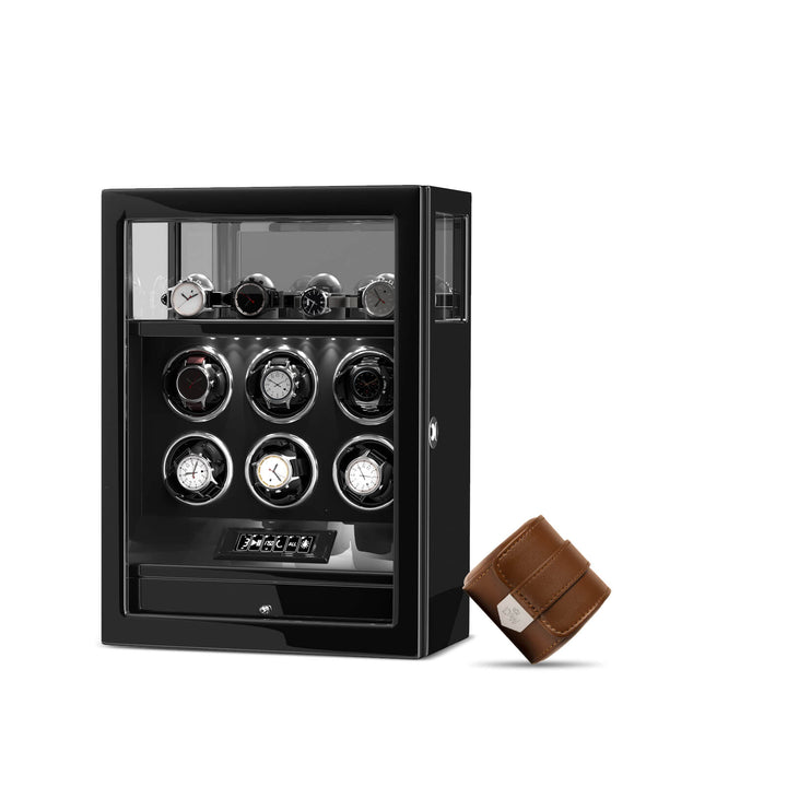 Uhrenbeweger mit Fingerabdruckschloss, 4 Uhrenhaltern, Schmuckfach und leisem Motor