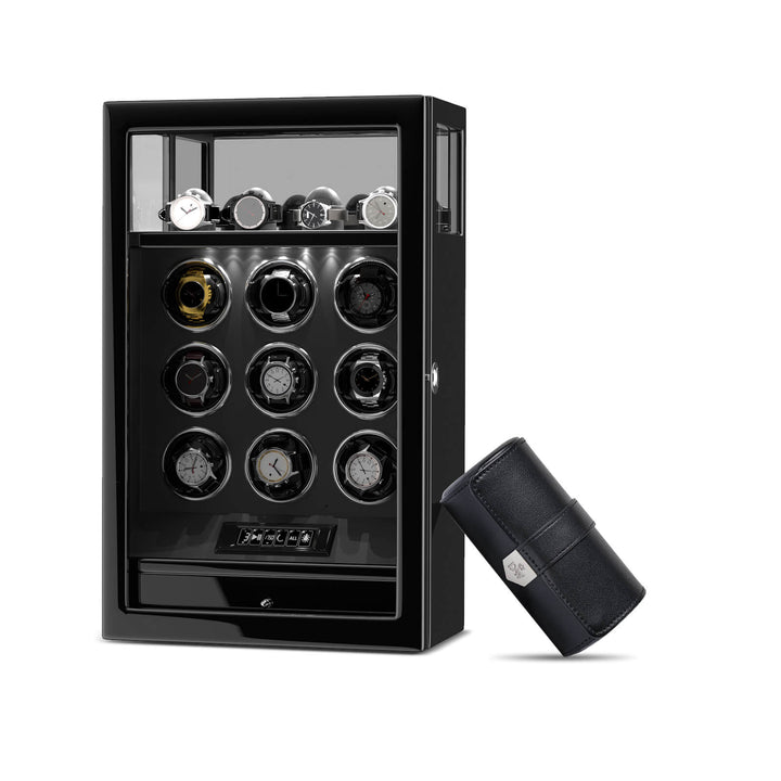 Uhrenbeweger mit Fingerabdruckschloss, 4 Uhrenhaltern, Schmuckfach und leisem Motor
