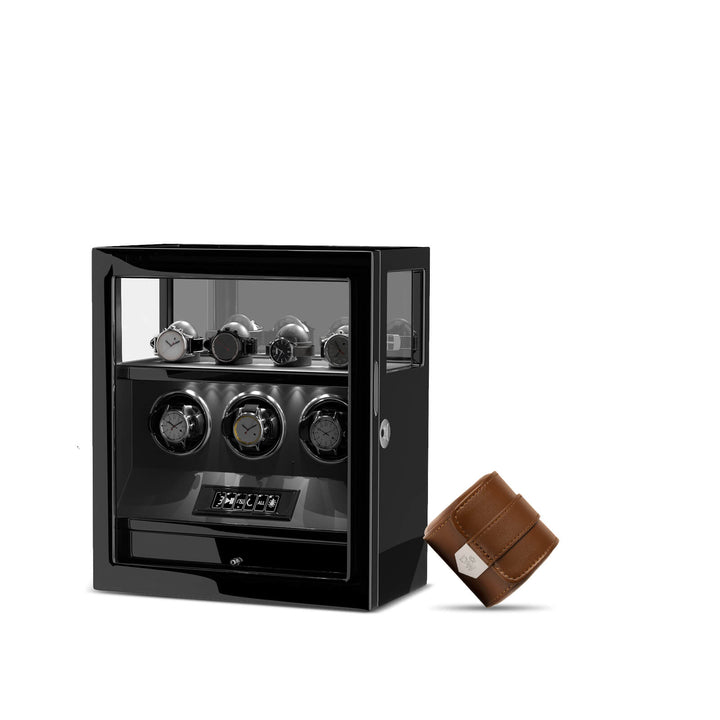 Uhrenbeweger mit Fingerabdruckschloss, 4 Uhrenhaltern, Schmuckfach und leisem Motor